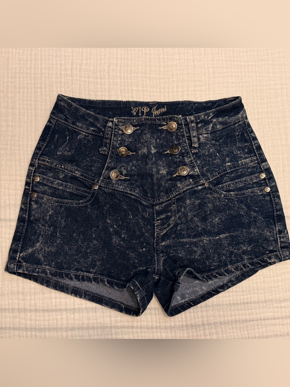 V.I.P. Jeans High-Waisted Acid Wash Sailor Denim Short Shorts Size 5/6 juniors